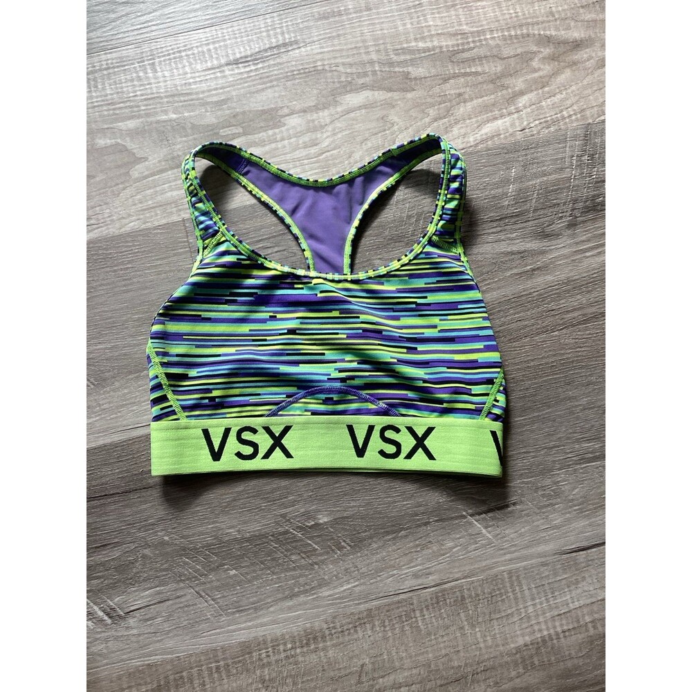 Victorias Secret Sports Bra Small Blue Green Striped Neon